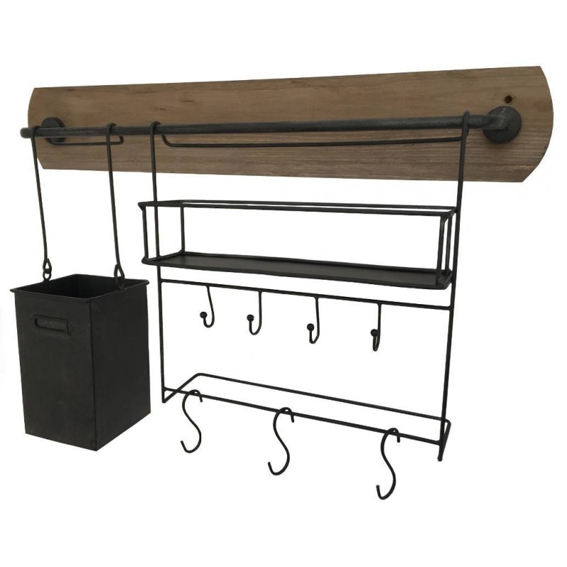 Etagère porte-épices murale de cuisine en bois et fer Etagère porte-épices murale de cuisine en bois et fer