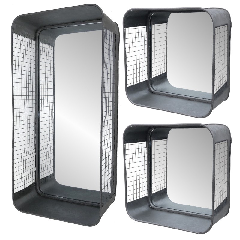 Lot de 3 miroirs Ã©tagÃ¨re en zinc industrielle