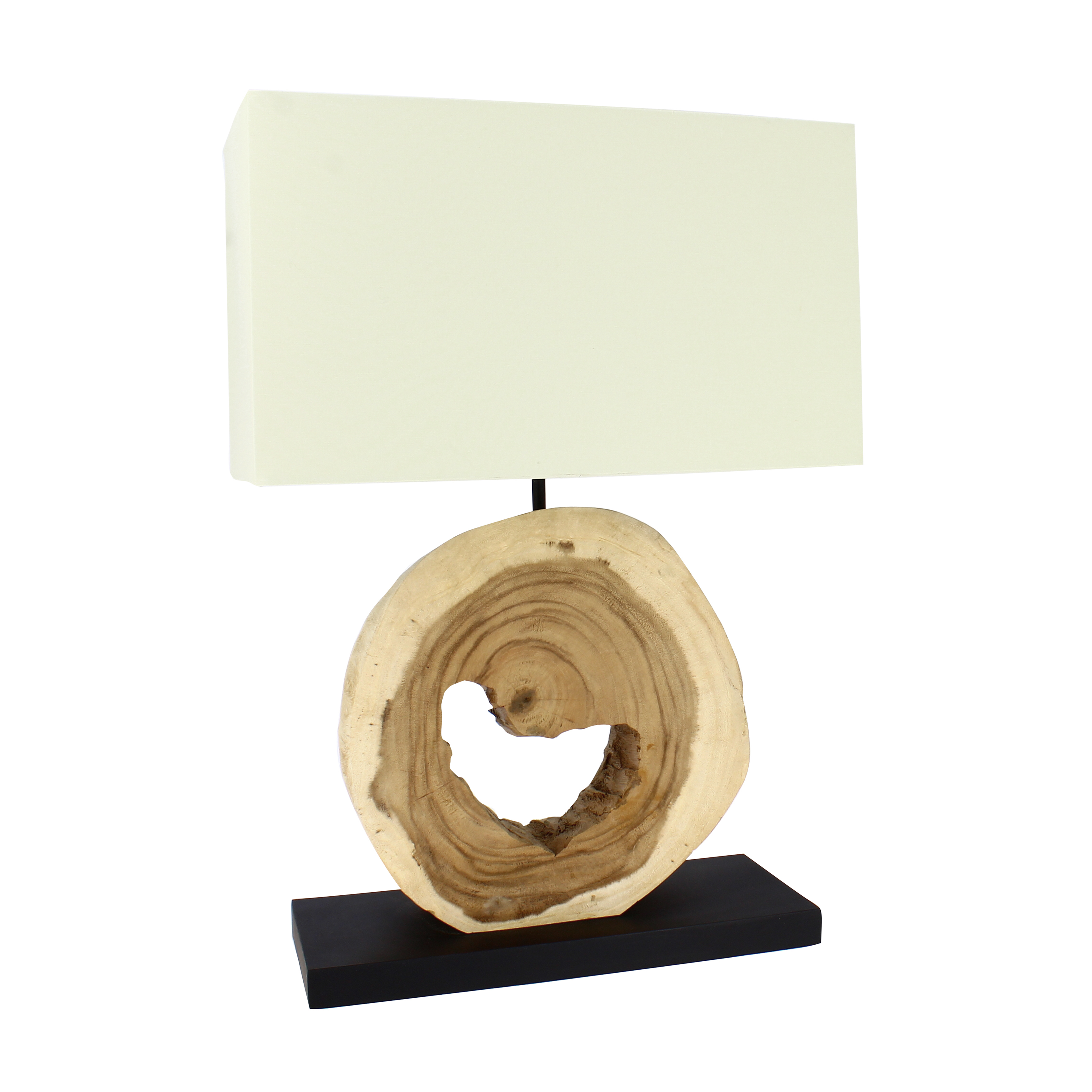 Lampe en bois naturel avec abat-jour ivoire H57cm