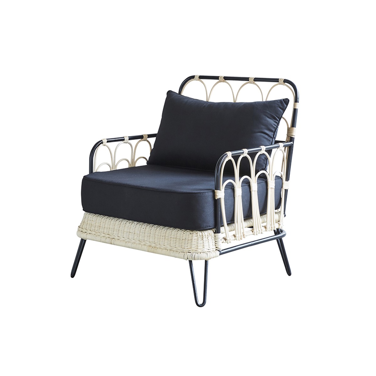 Fauteuil en rotin et mÃ©tal rÃ©tro noir