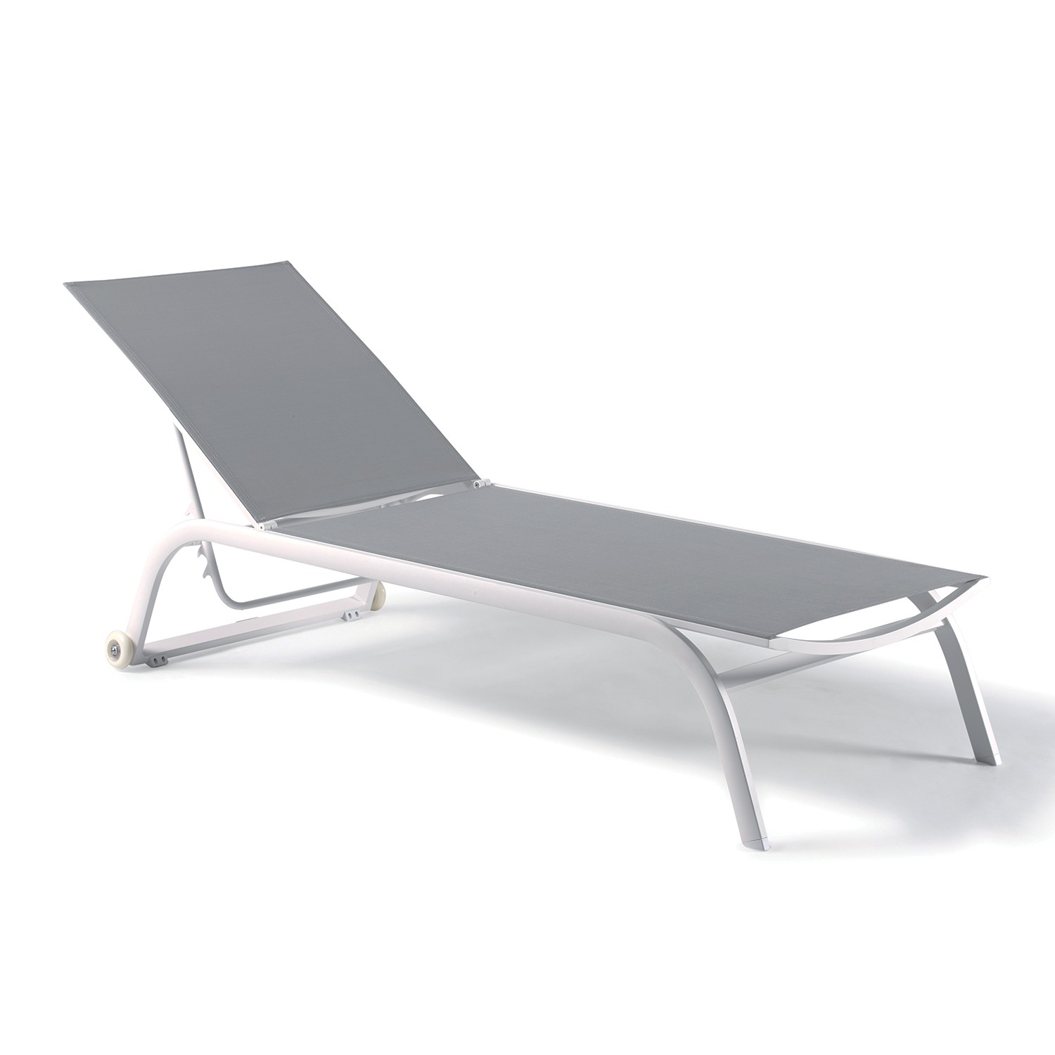 Bain de soleil alu blanc et textilène gris (photo) Bain de soleil alu blanc et textilène gris