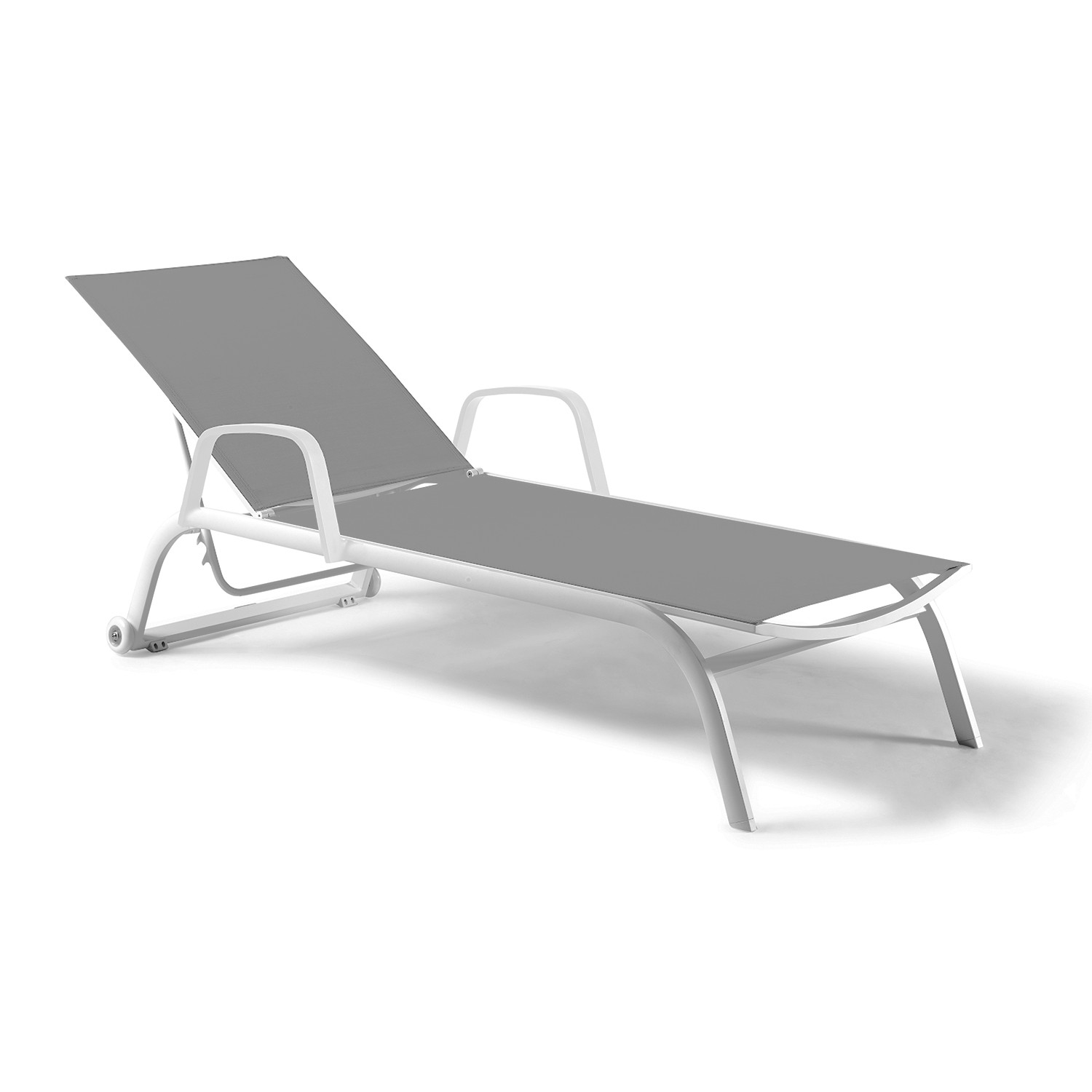 Bain de soleil alu blanc textilène gris