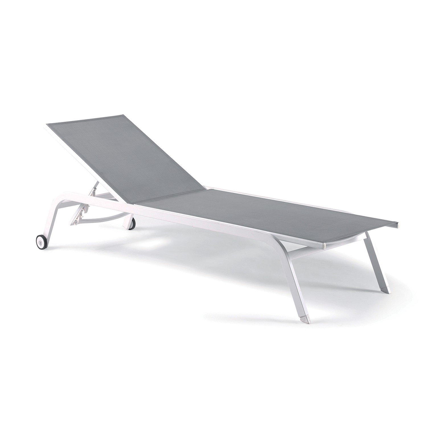 Bain de soleil aluminium blanc et textilène gris (photo) Bain de soleil aluminium blanc et textilène gris