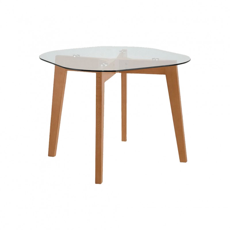 Table de repas 4 personnes en bois et plateau en verre