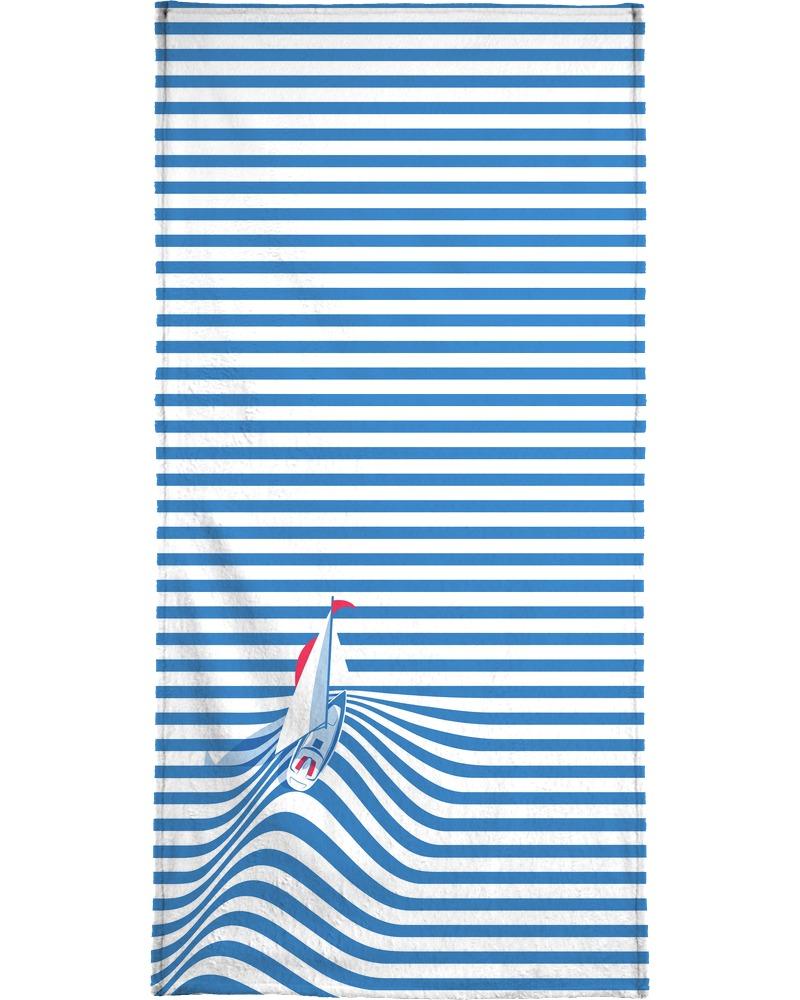 serviette de plage en éponge-velours en blanc & bleu 90x180