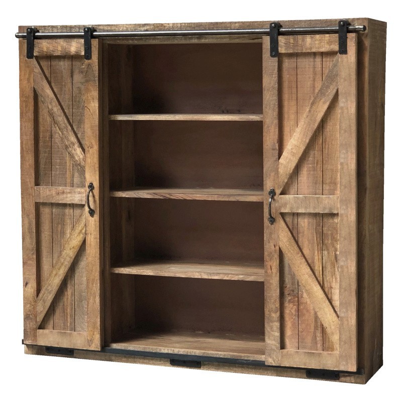 Commode en bois de manguier massif avec portes coulissantes