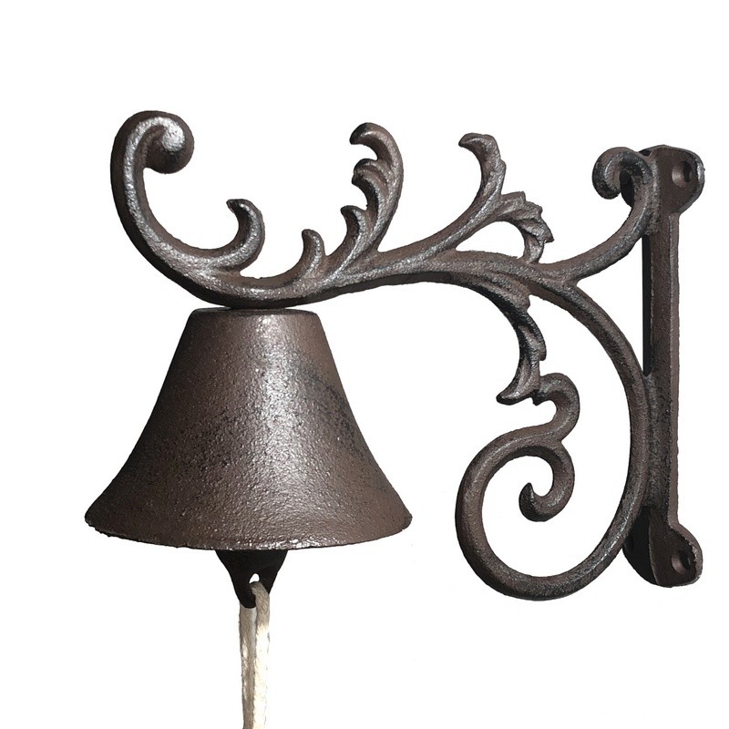 Cloche clochette sonnette carillon de porte volute jardin fonte 18x21 Cloche clochette sonnette carillon de porte volute jardin fonte 18x21