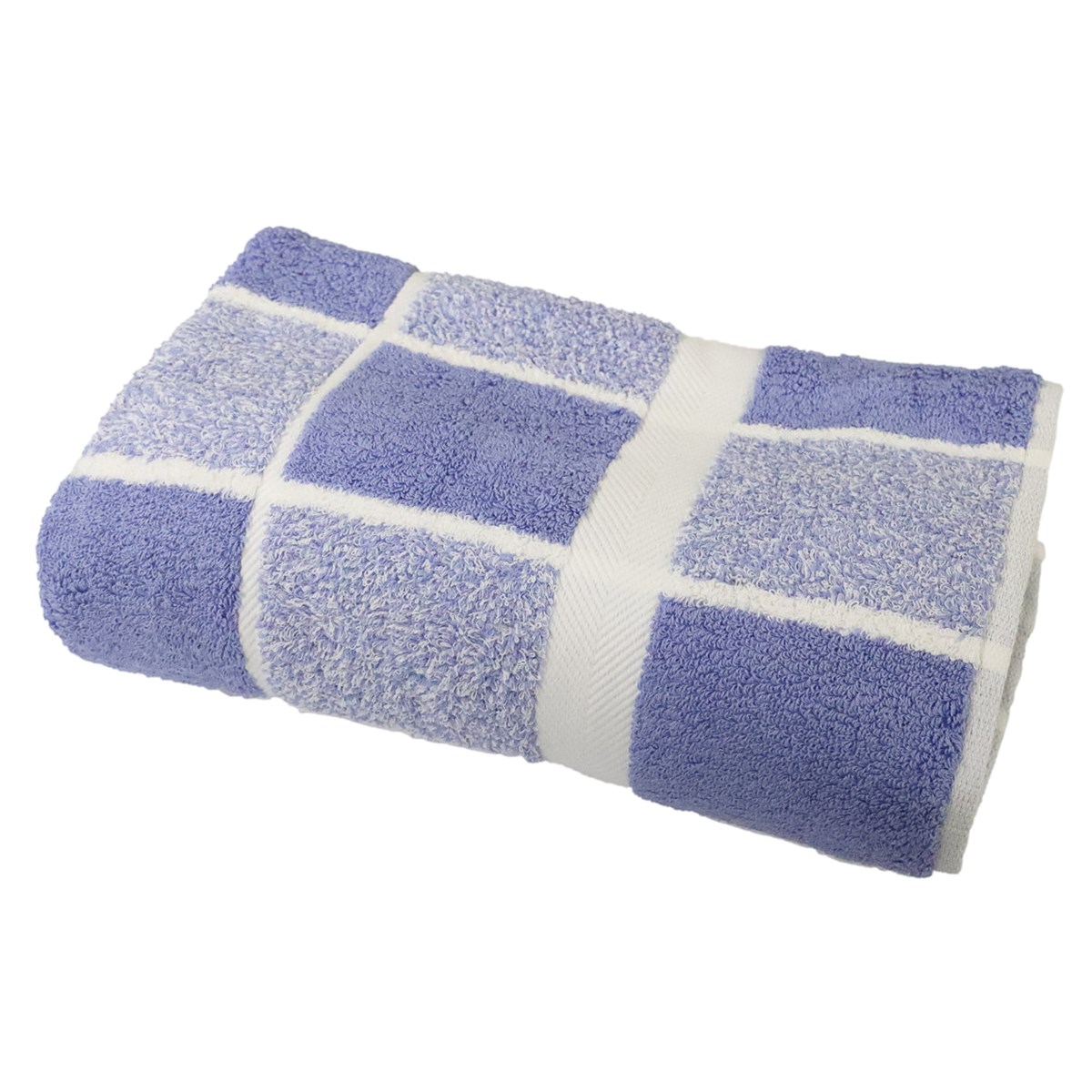 Serviette de toilette éponge carreaux en coton bleu 50x100 cm
