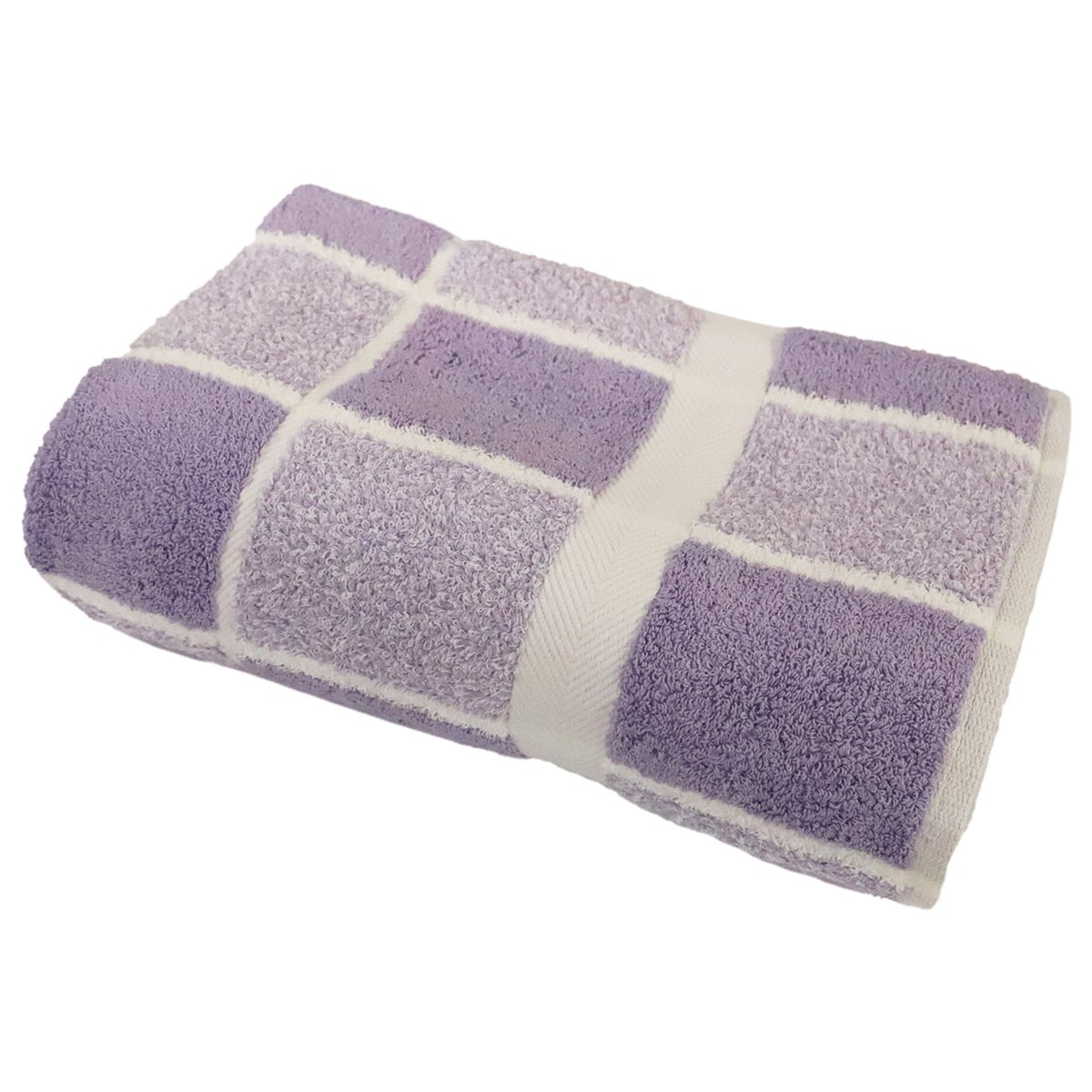 Drap de douche éponge à carreaux en coton parme 70x140 cm Drap de douche éponge à carreaux en coton parme 70x140 cm