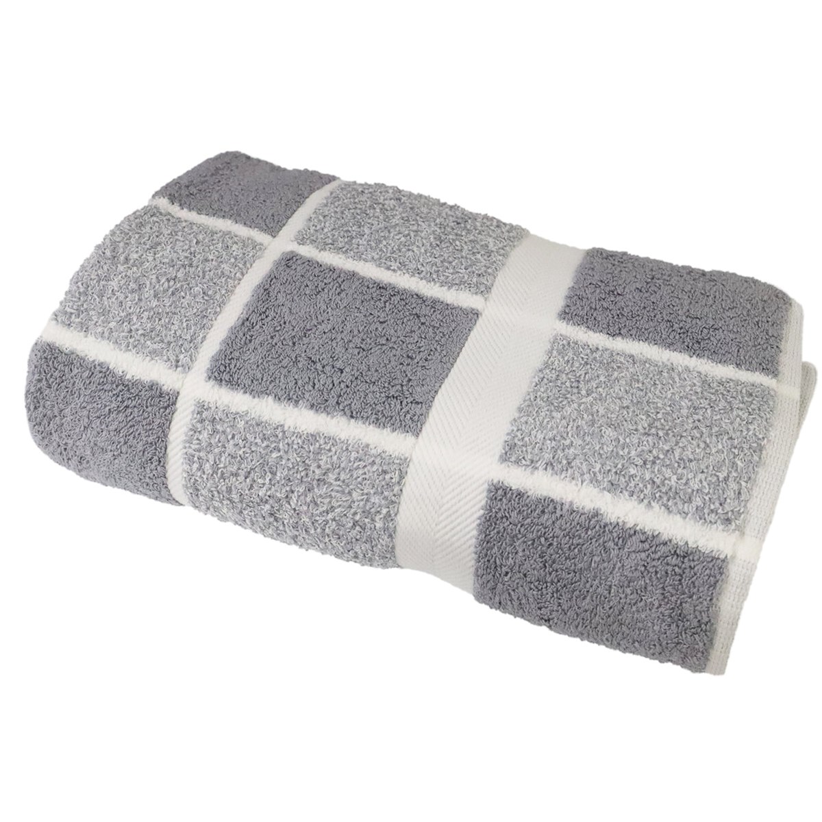 Serviette de toilette éponge carreaux en coton gris 50x100 cm