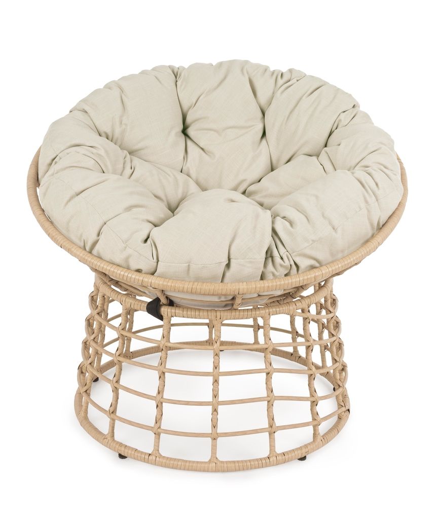 Fauteuil bas de détente cocooning en fibre synthétiques beige Fauteuil bas de détente cocooning en fibre synthétiques beige