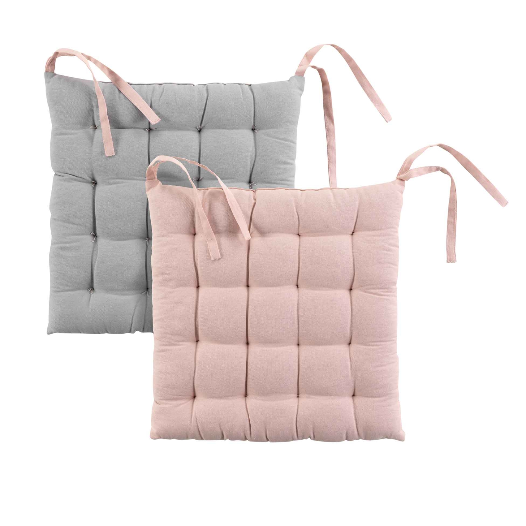 Galette de chaise matelassée bicolore coton rose/gris 40 x 40 Galette de chaise matelassée bicolore coton rose/gris 40 x 40