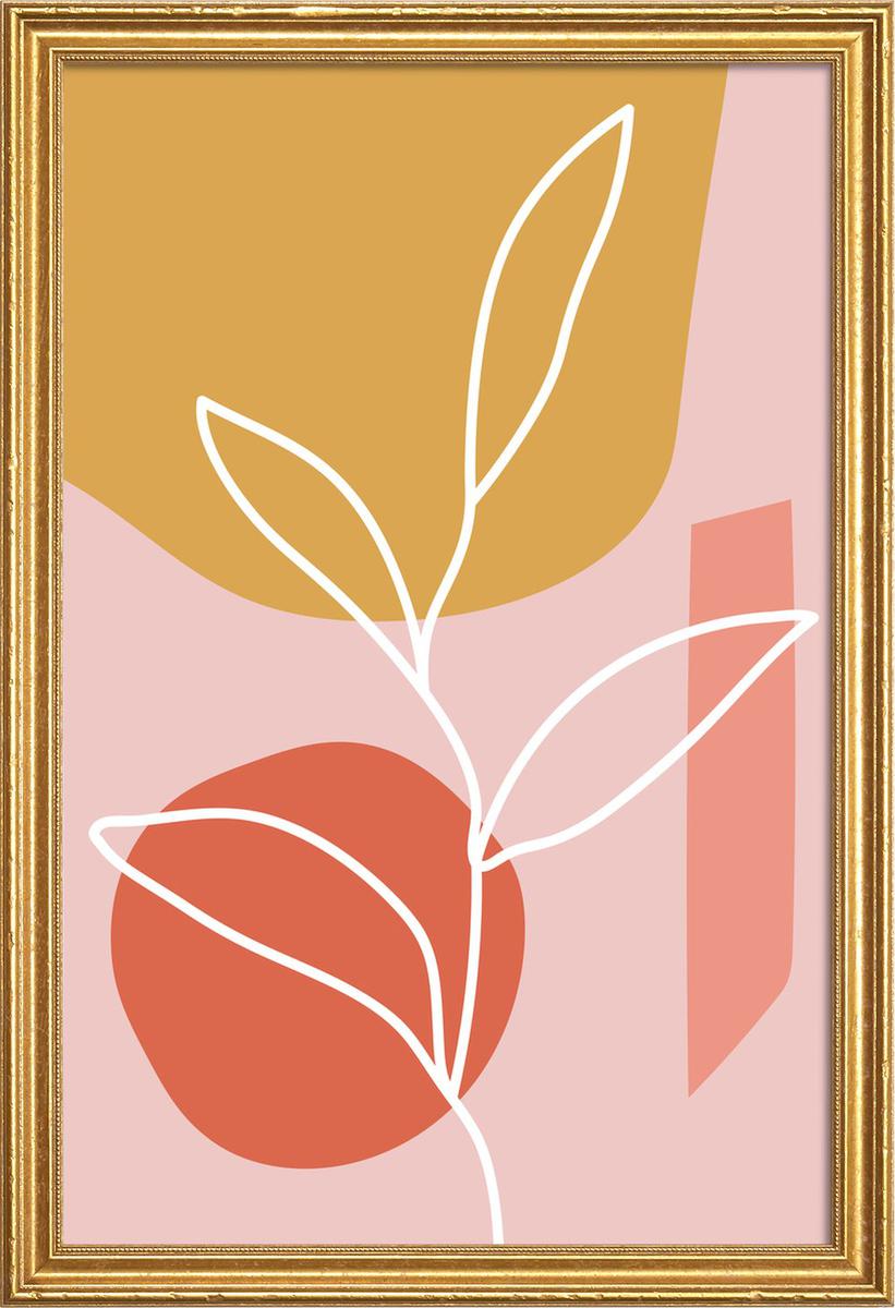 Affiche avec cadre en bois (Doré) en Jaune & Rose/60x90 Affiche avec cadre en bois (Doré) en Jaune & Rose/60x90