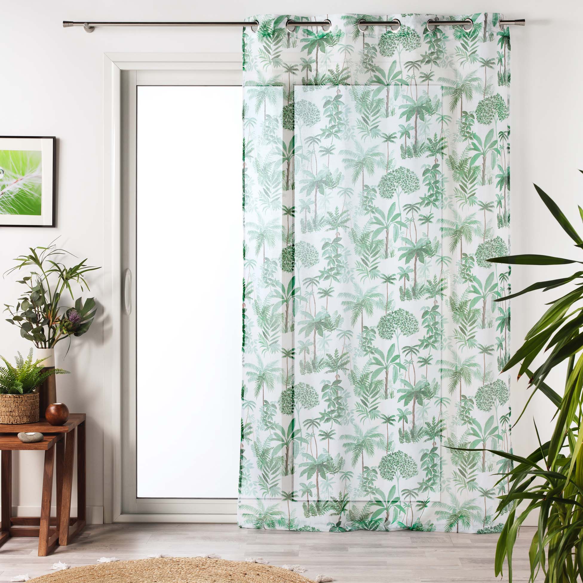 Voilage à œillets imprimé amazonia polyester vert 240x140 (photo) Voilage à œillets imprimé amazonia polyester vert 240x140