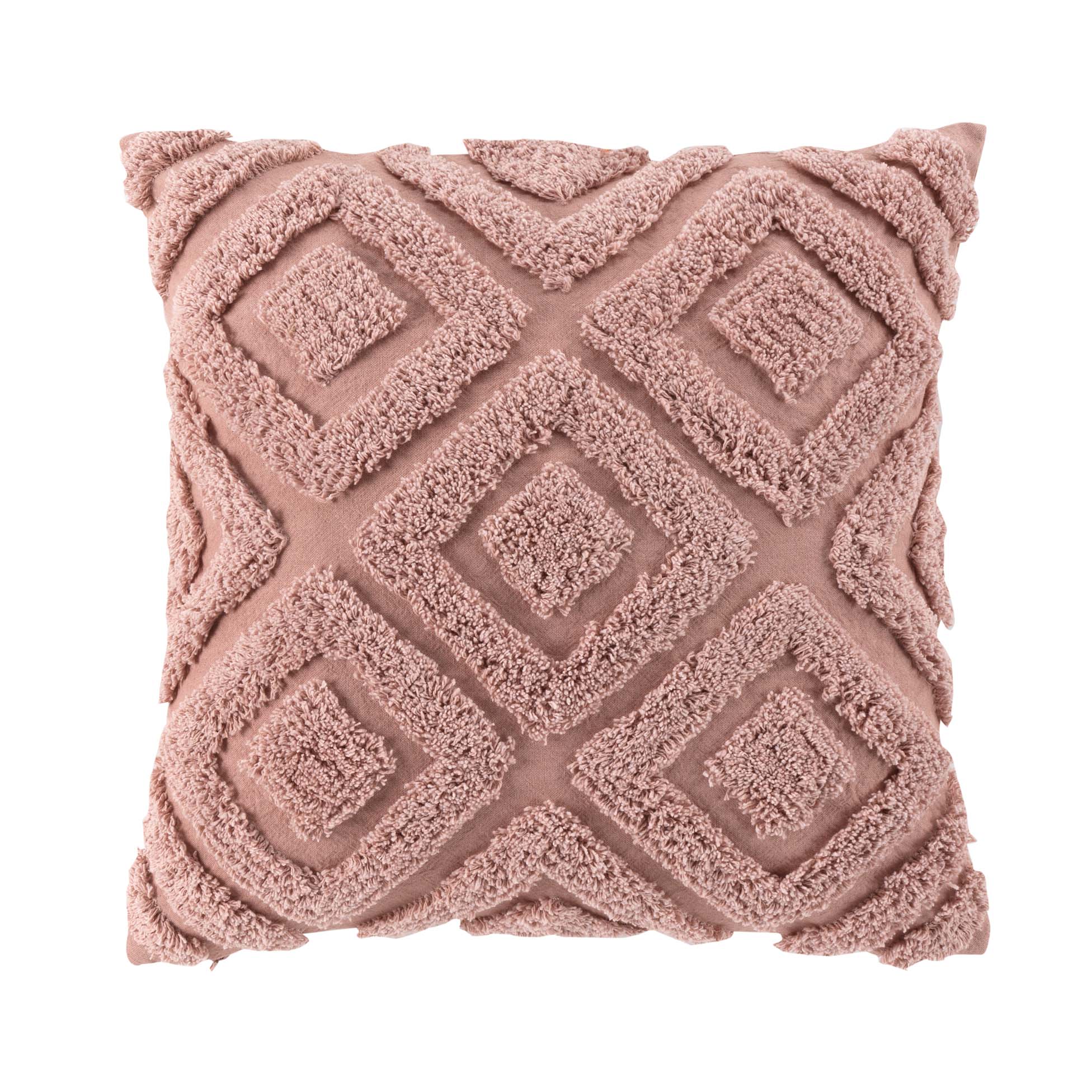 Coussin motifs losanges en relief coton rose 45x45 Coussin motifs losanges en relief coton rose 45x45