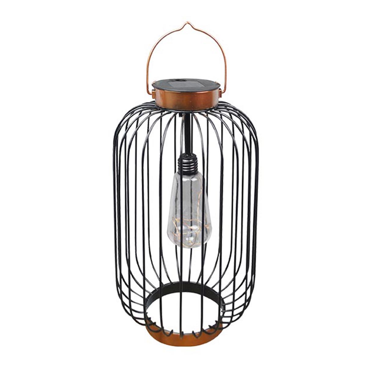 Lanterne solaire cage métallique acier noir H41cm Lanterne solaire cage métallique acier noir H41cm