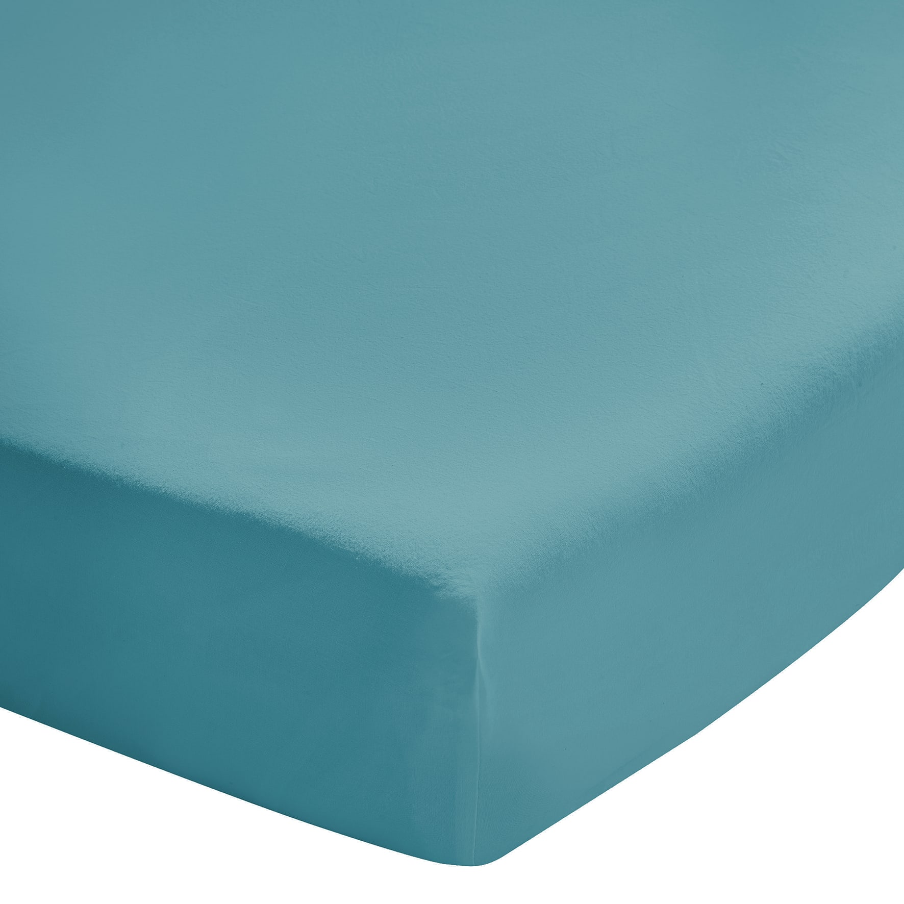 Drap housse uni en coton lavé bleu Cascade 140x200 (photo) Drap housse uni en coton lavé bleu Cascade 140x200