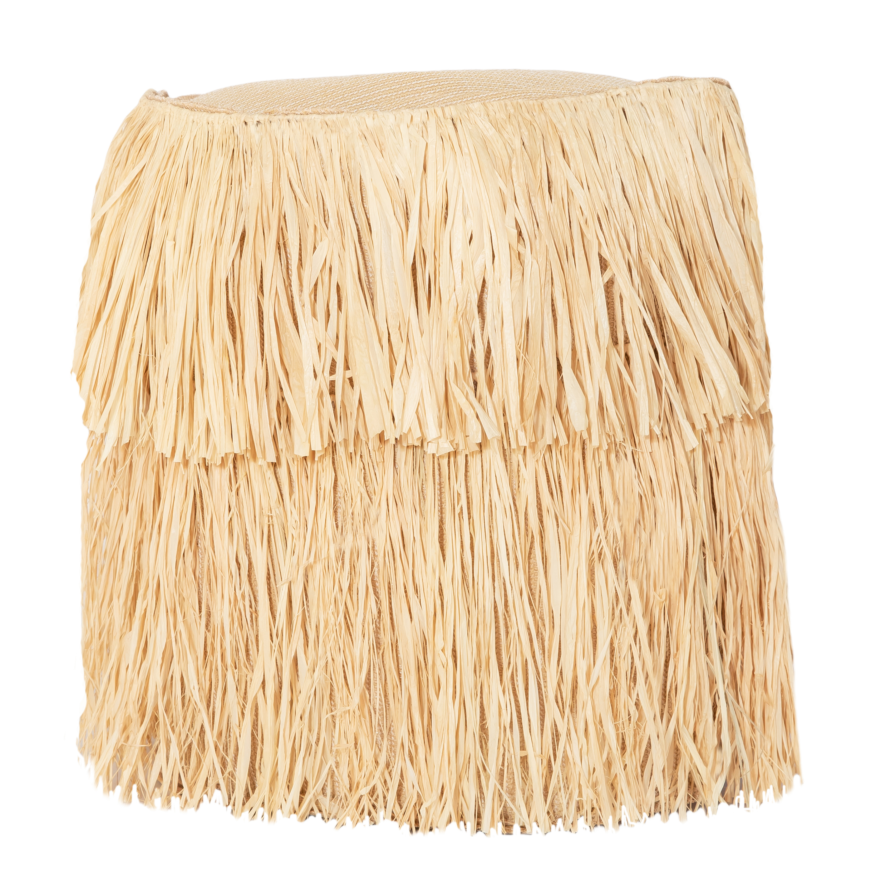 Pouf ottoman rond à frange effet raphia