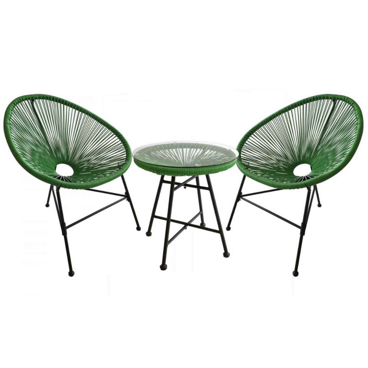 Salon de jardin 2 fauteuils ronds et table basse vert