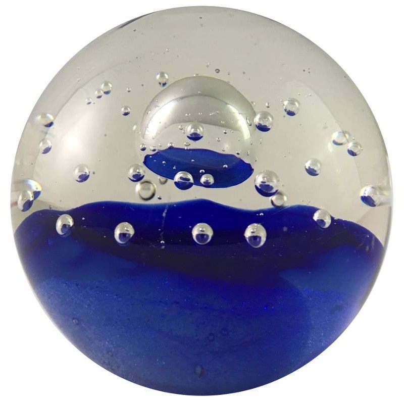 Presse-papier bulle bleu en verre D8.5 Presse-papier bulle bleu en verre D8.5