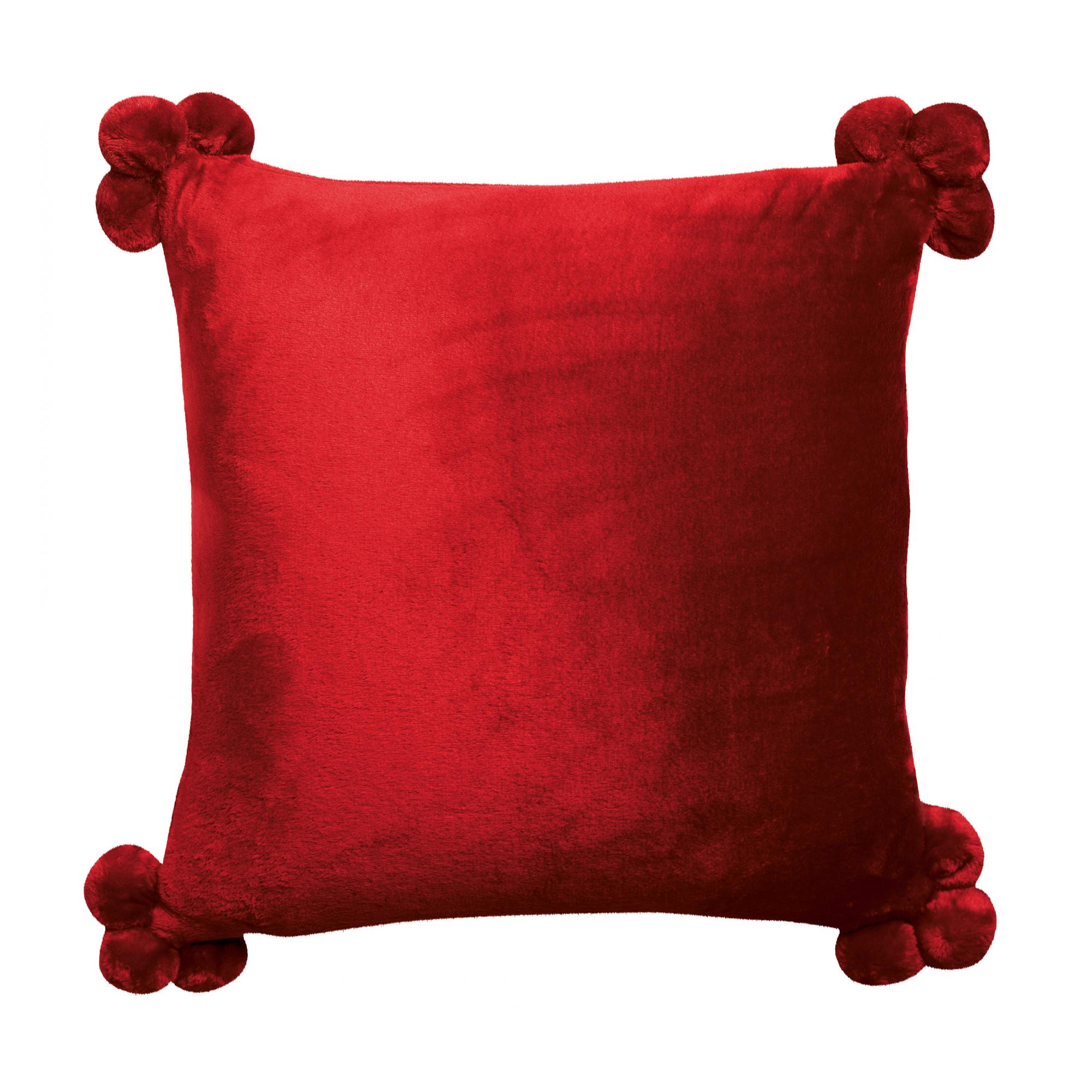 Coussin pompons en polyester rubis 45 x 45 Coussin pompons en polyester rubis 45 x 45
