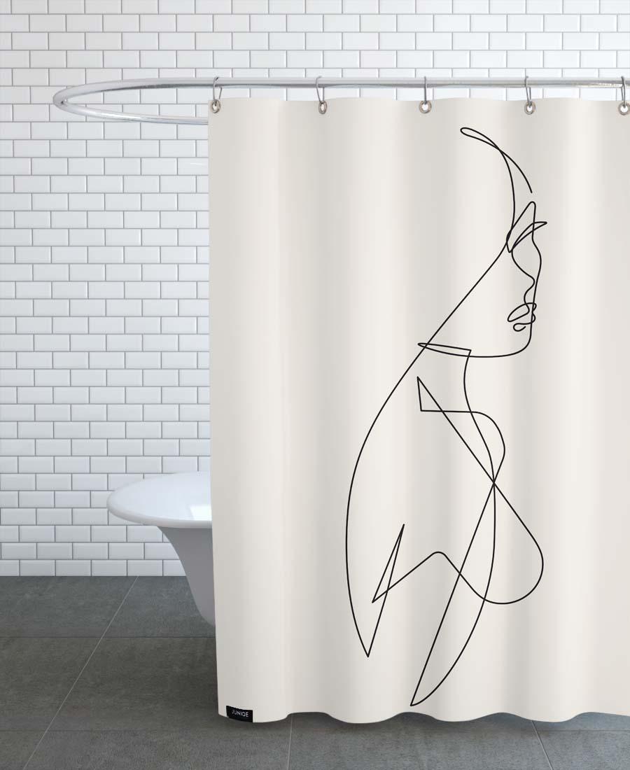 rideau de douche en polyester en blanc ivoire & noir 150x200