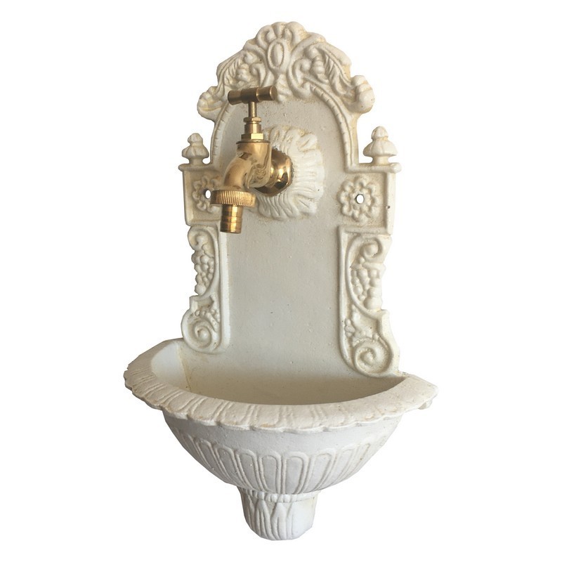 Grande fontaine de jardin murale en fonte avec robinet en laiton