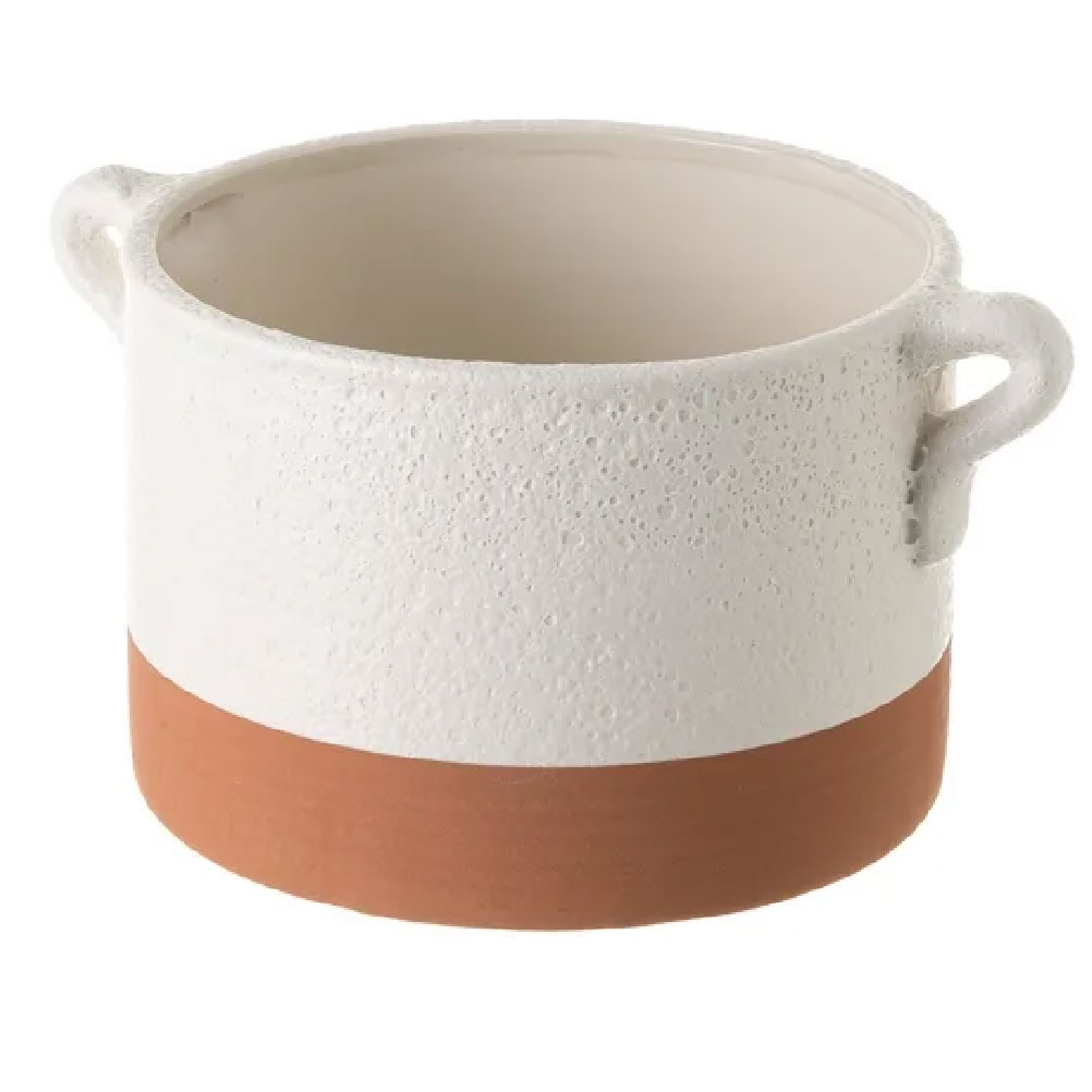 Cache pot de fleur terracotta et blanc (photo) Cache pot de fleur terracotta et blanc
