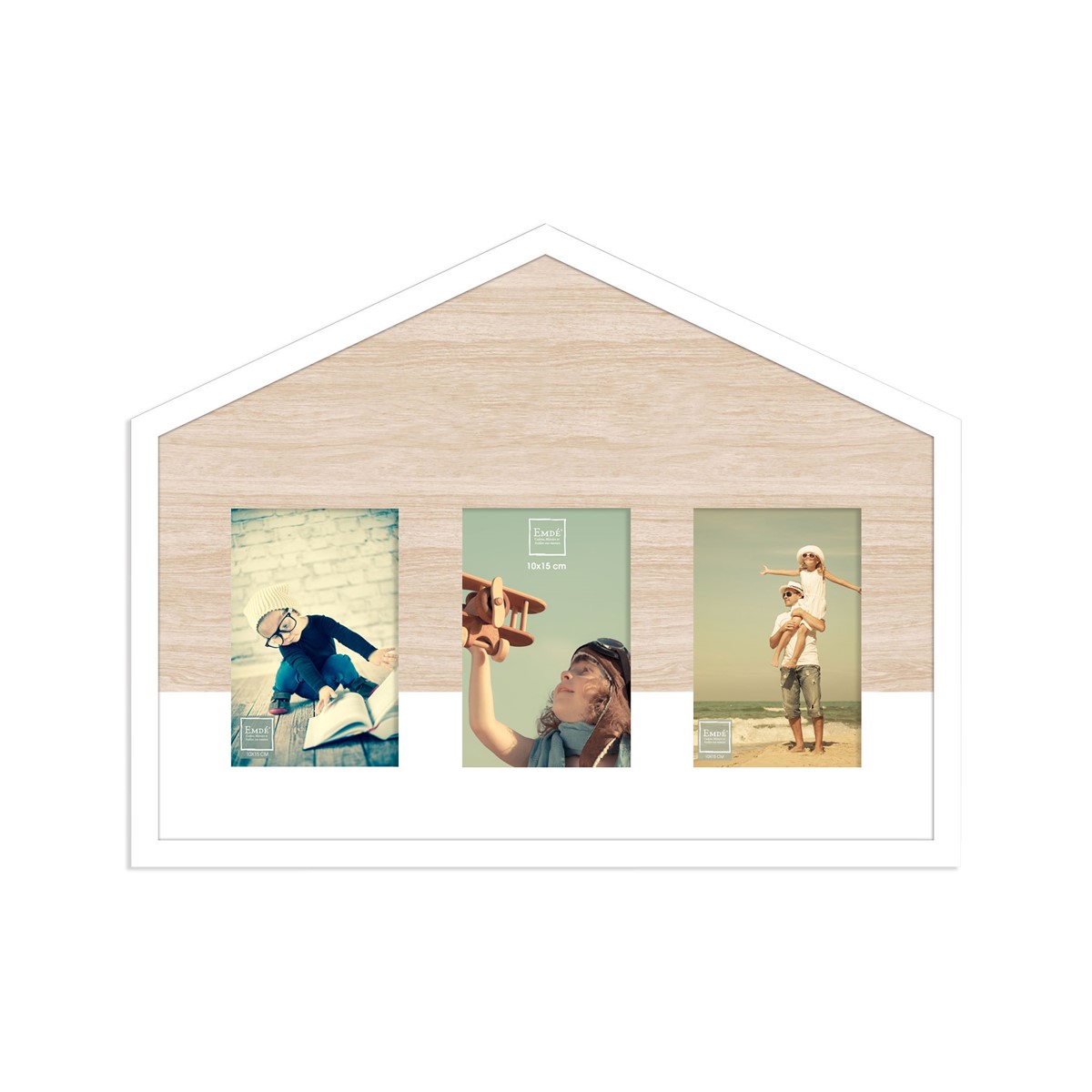 Cadre maison 3 photos en bois blanc 10x15cm (photo) Cadre maison 3 photos en bois blanc 10x15cm