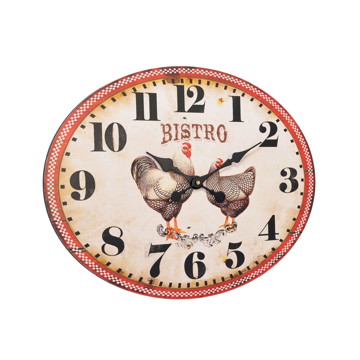 Horloge ovale poules en métal rouge