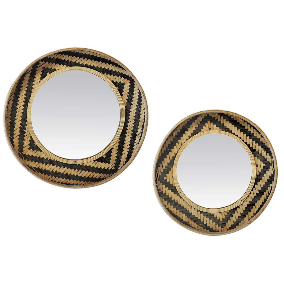 Lot 2 miroirs muraux paniers en bambou noir (photo) Lot 2 miroirs muraux paniers en bambou noir