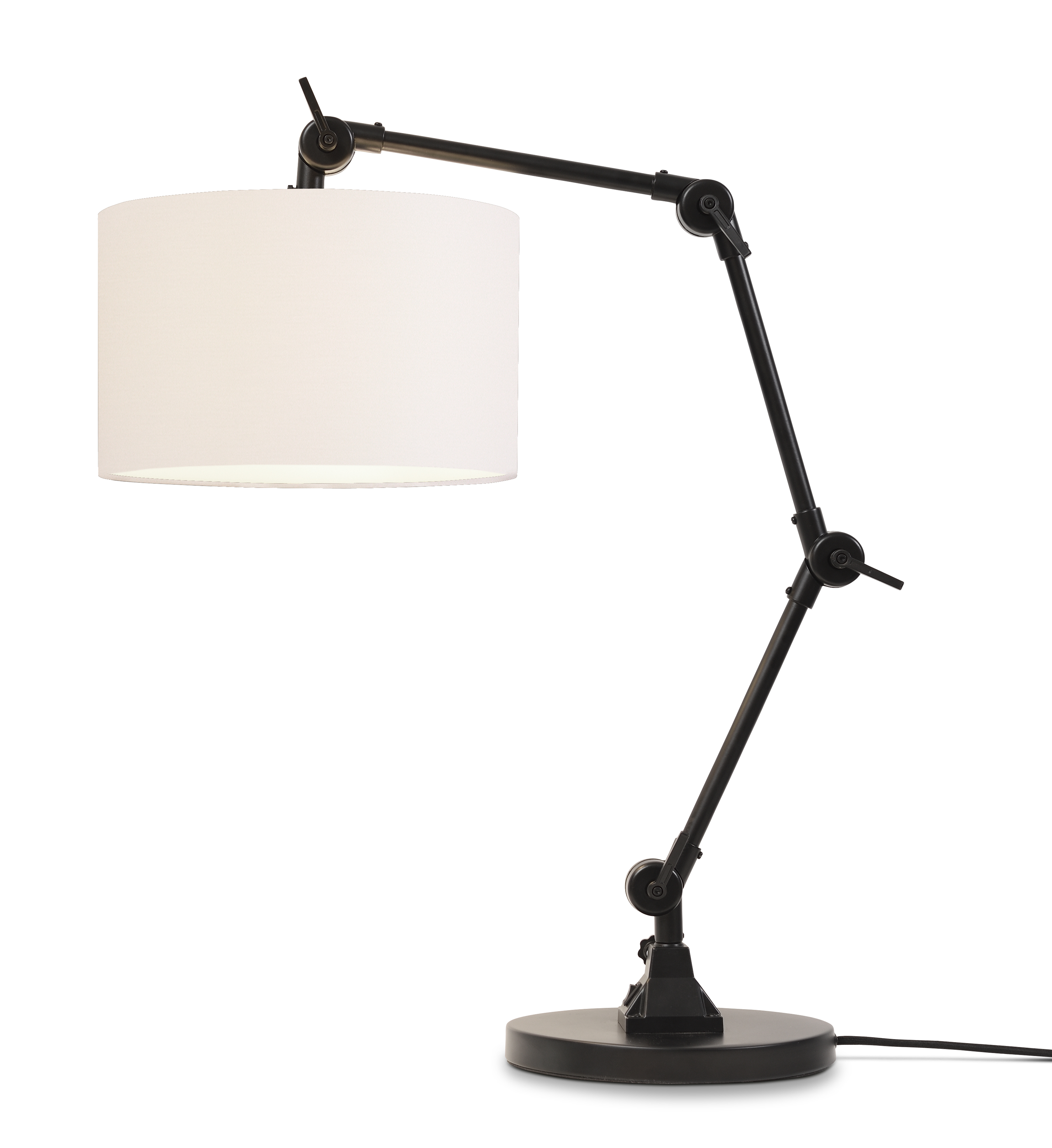 Lampe de table noire flexible et abat-jour blanc H100cm