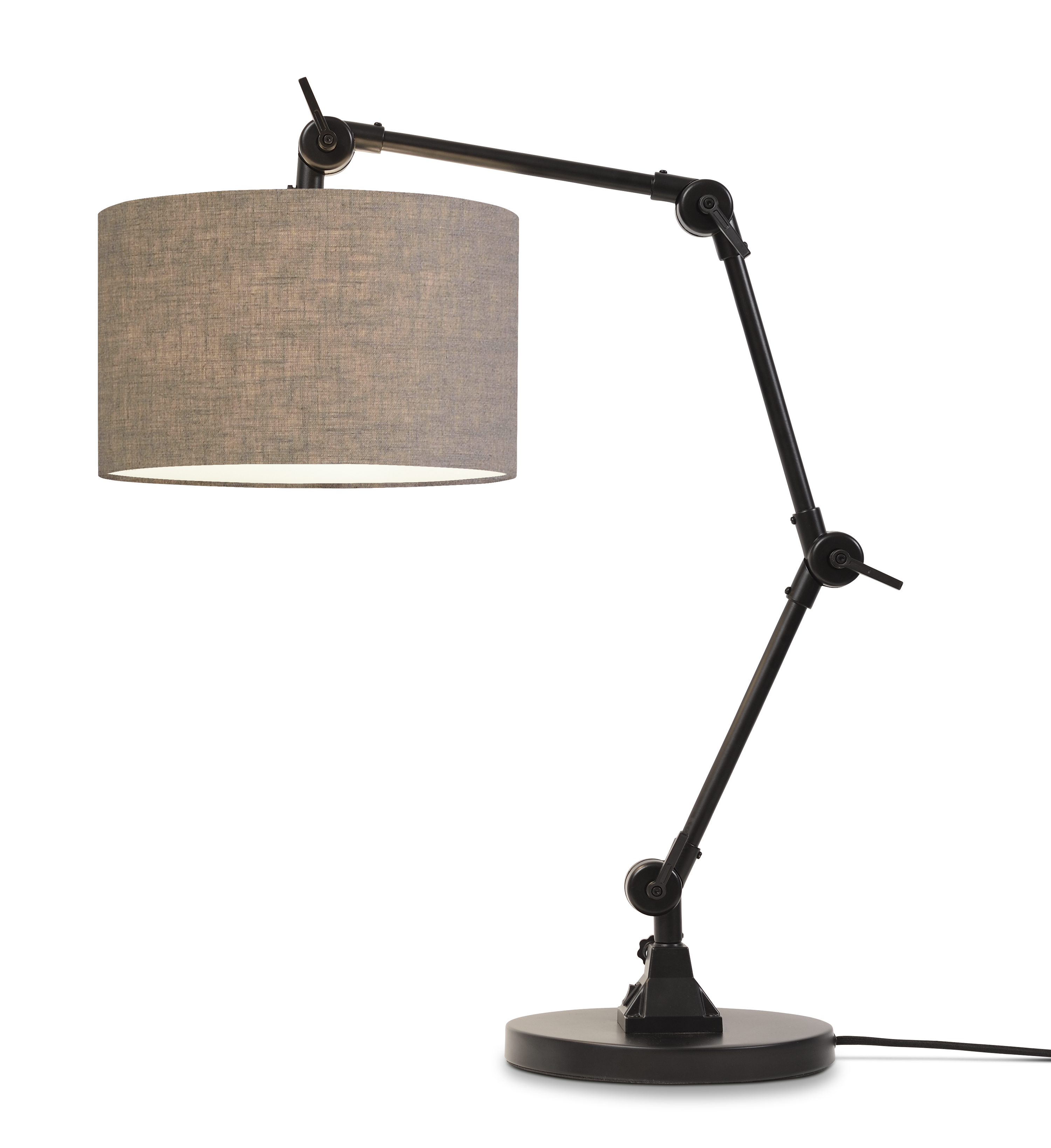 Lampe de table noire flexible et abat-jour gris H100cm