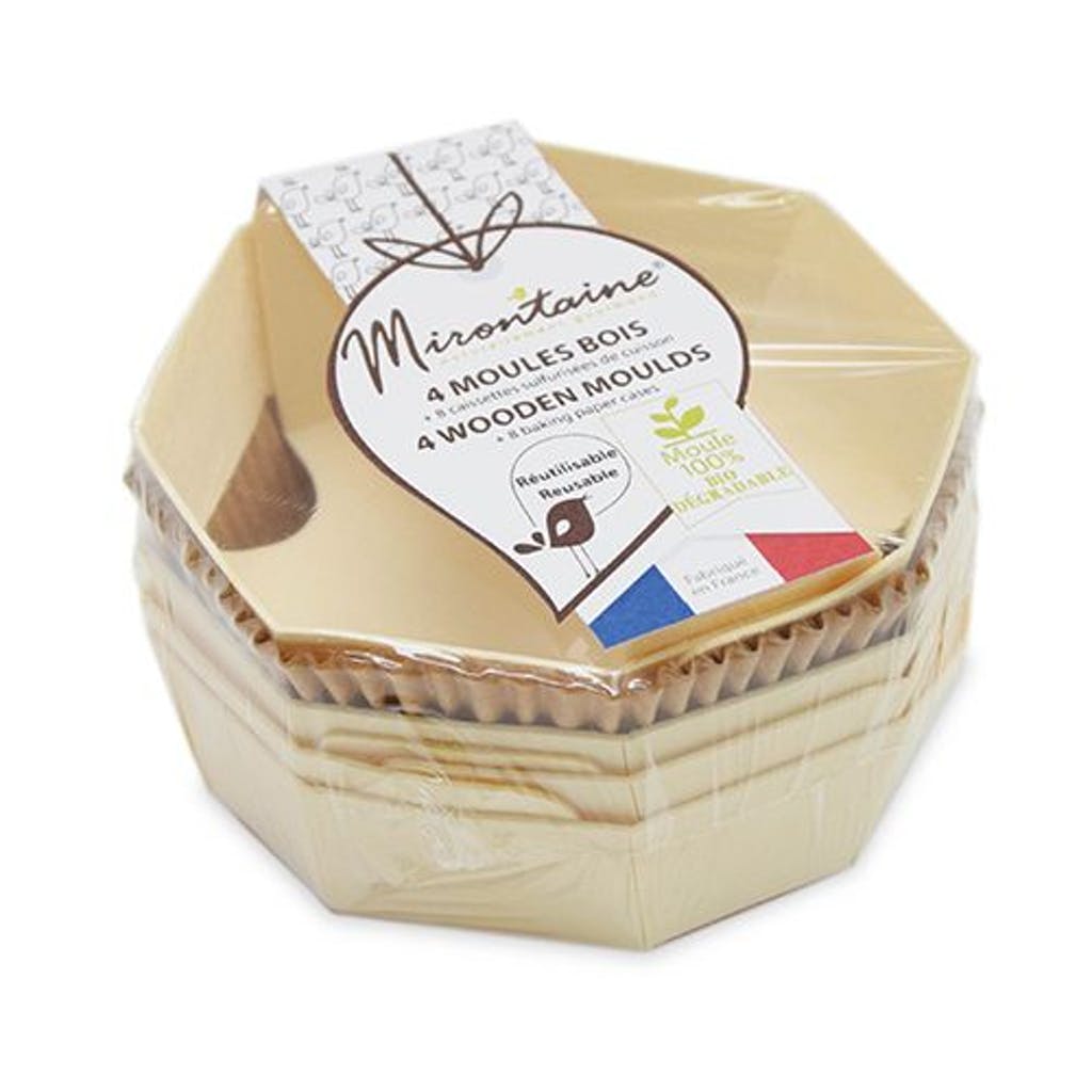 4 moules individuels en bois ronds + 8 caissettes sulfurisées 4 moules individuels en bois ronds + 8 caissettes sulfurisées