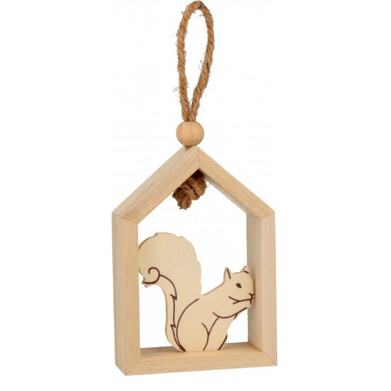Suspension en bois maison écureuil 15x12cm (photo) Suspension en bois maison écureuil 15x12cm