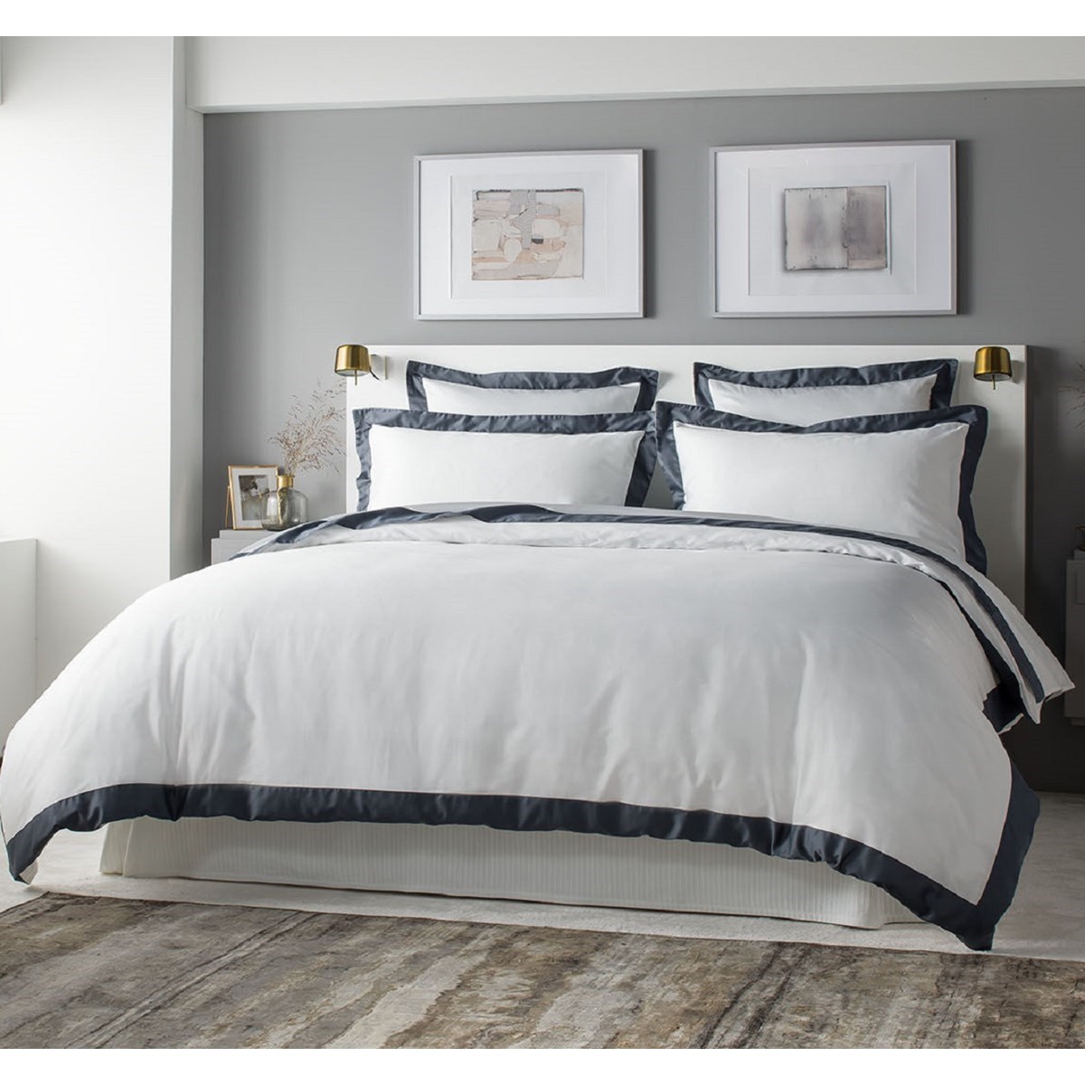 Drap plat luxe en Satin de coton Gris 270x310 cm (photo) Drap plat luxe en Satin de coton Gris 270x310 cm