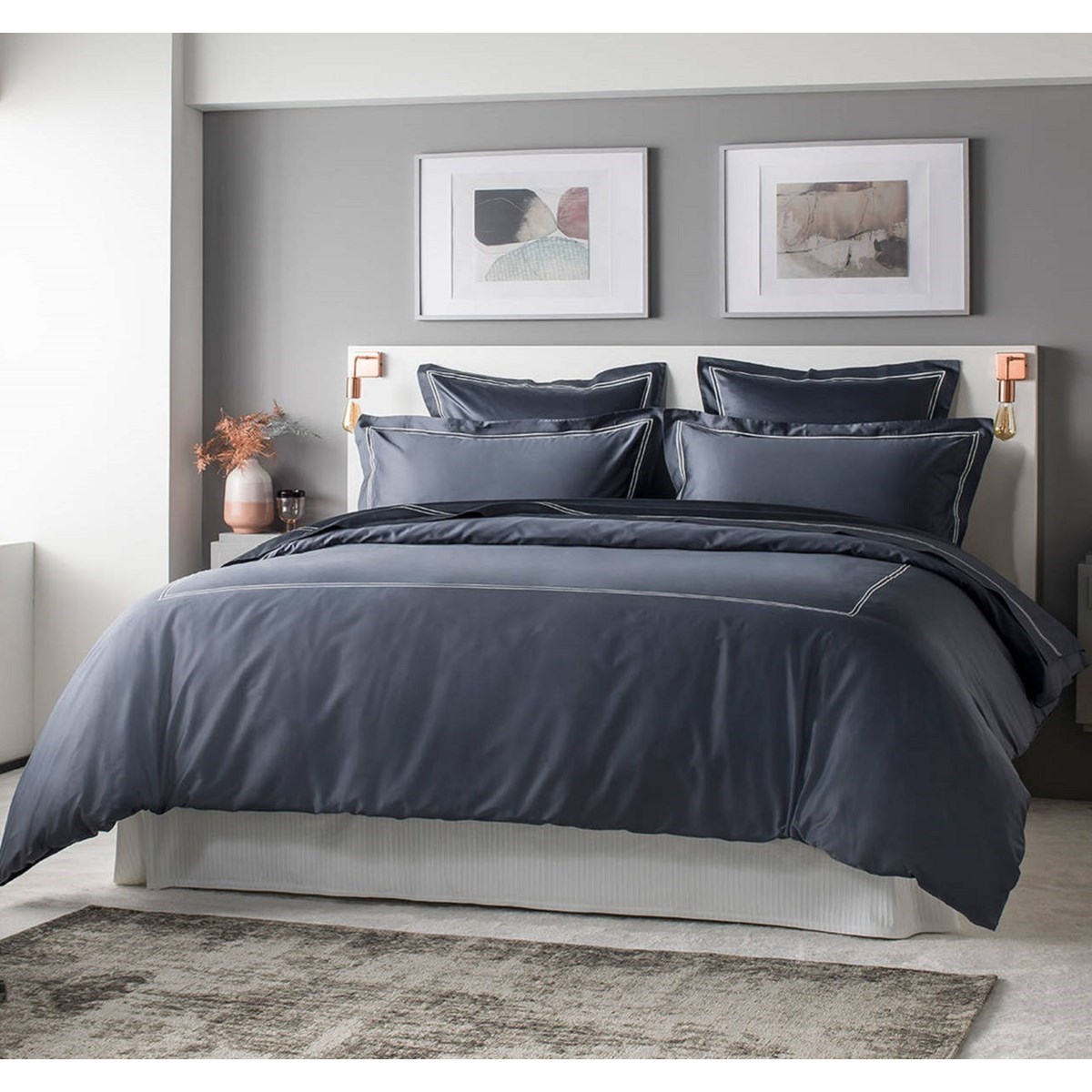 Drap plat luxe en Satin de coton Gris 300x310 cm (photo) Drap plat luxe en Satin de coton Gris 300x310 cm