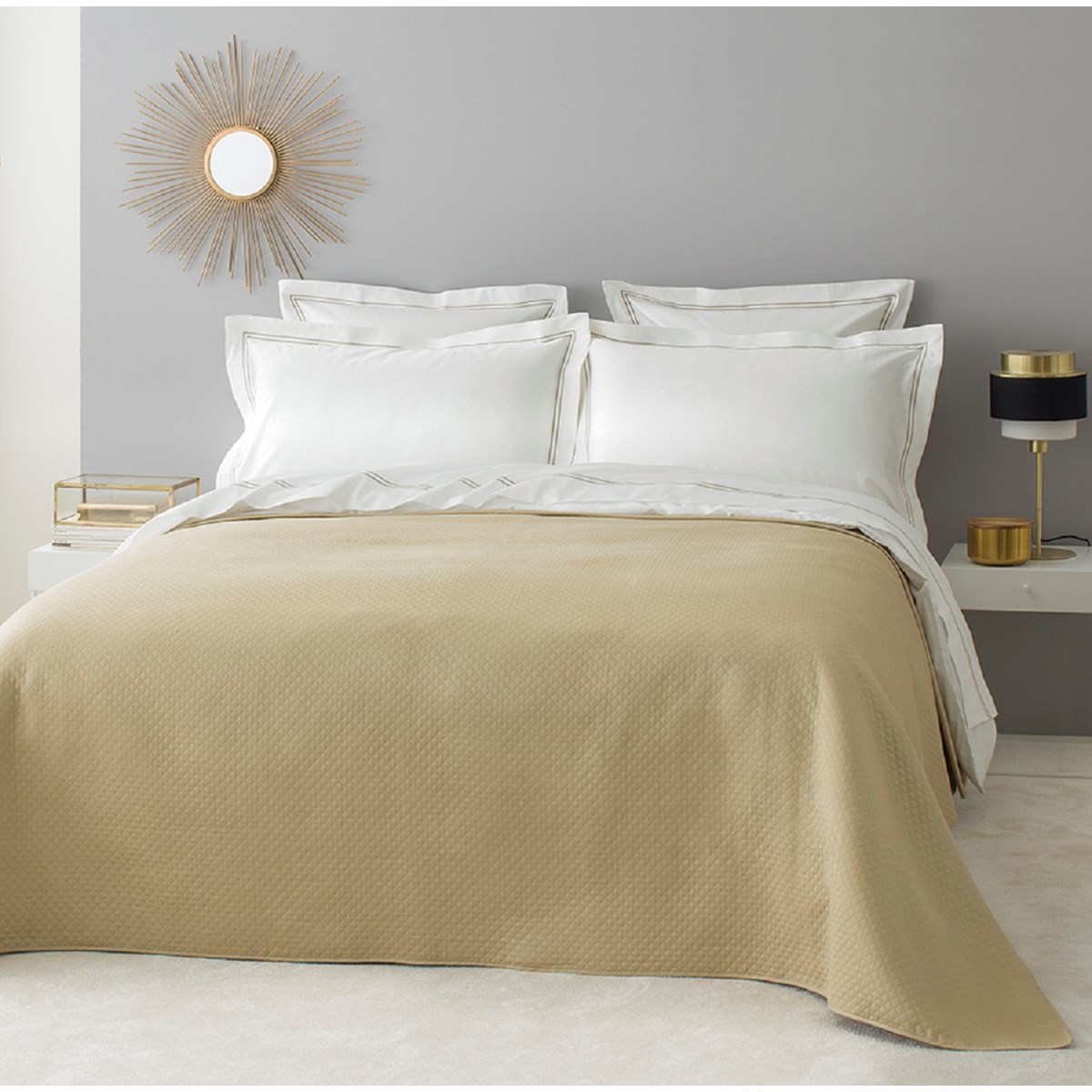 Dessus de lit luxe en Coton Beige 230x250 cm Dessus de lit luxe en Coton Beige 230x250 cm