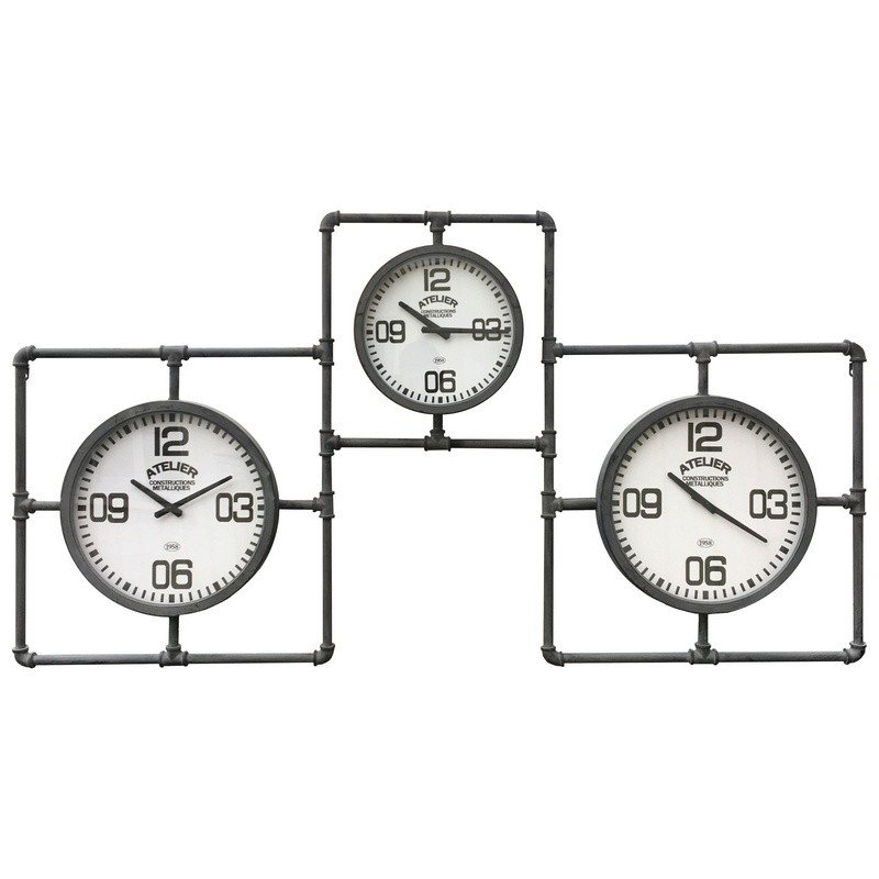 Horloge multiple industrielle tuyau en métal 86x160 (photo) Horloge multiple industrielle tuyau en métal 86x160