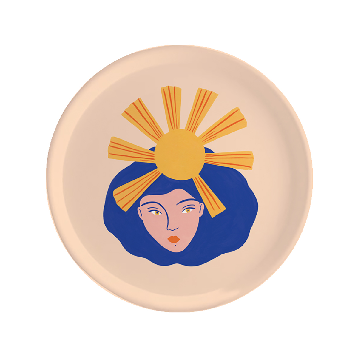 Plateau rond en bois visage-soleil