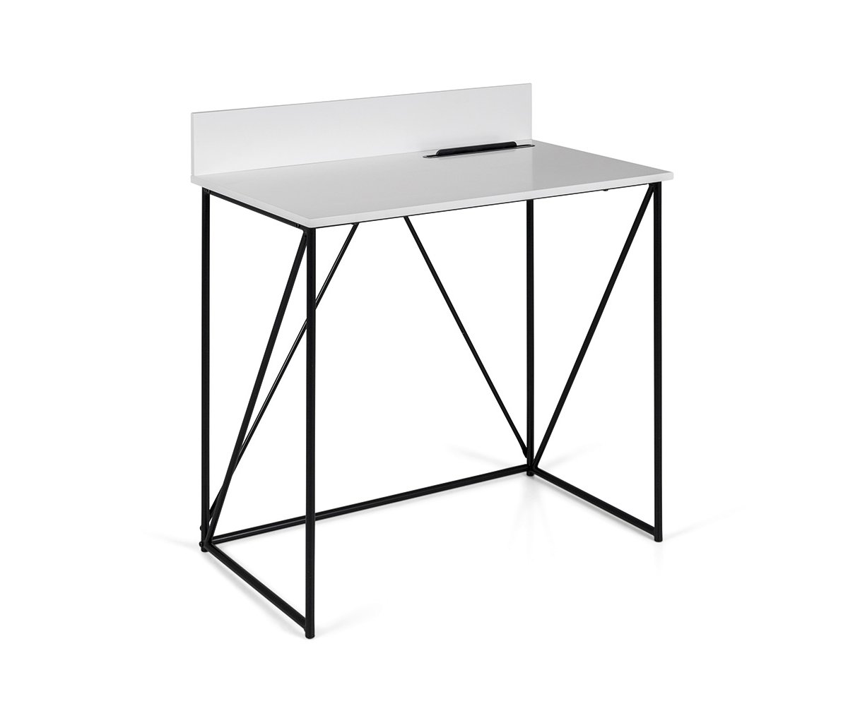 Petit bureau minimaliste en bois et métal blanc