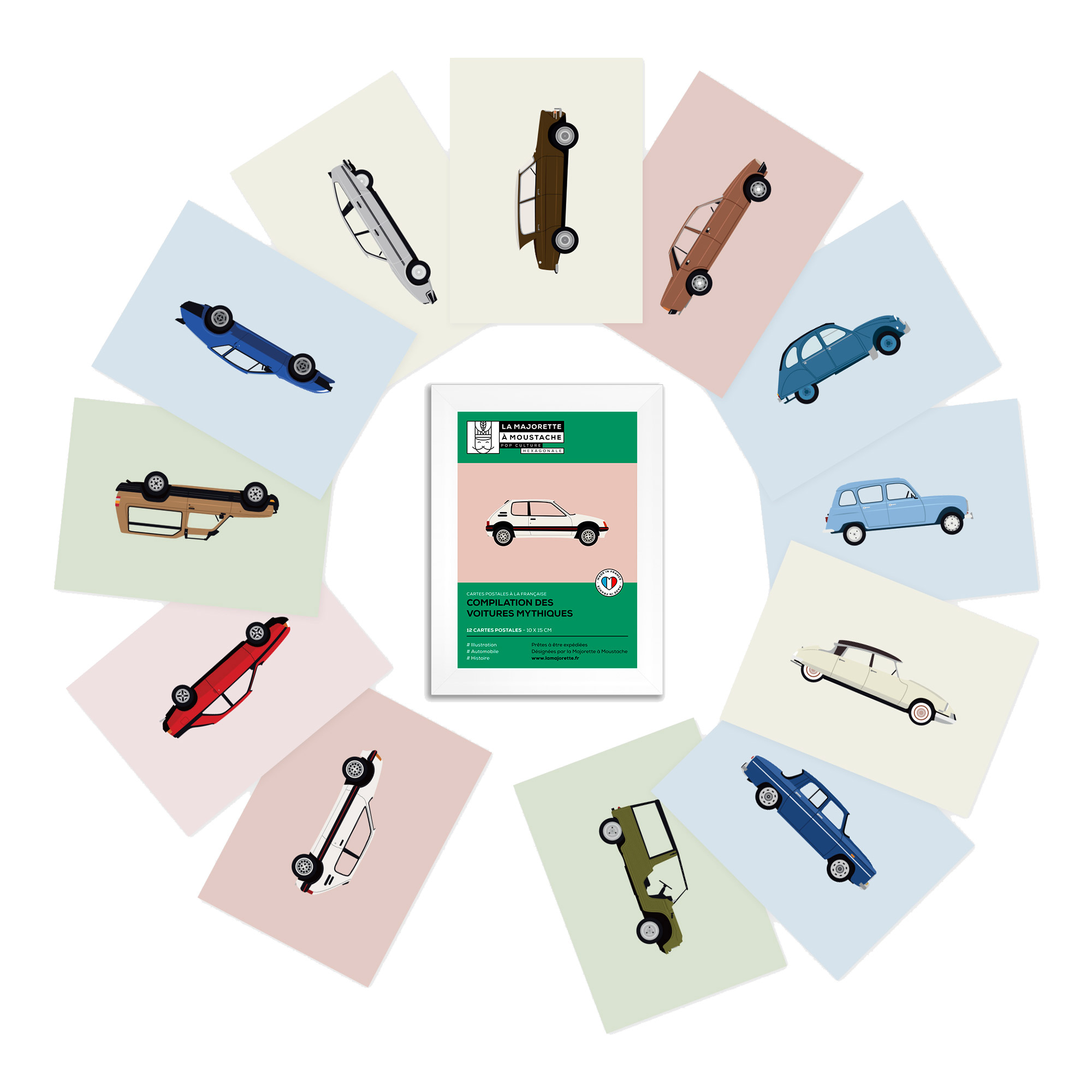 Etui 12 cartes postales - Collection des voitures mythiques Etui 12 cartes postales - Collection des voitures mythiques