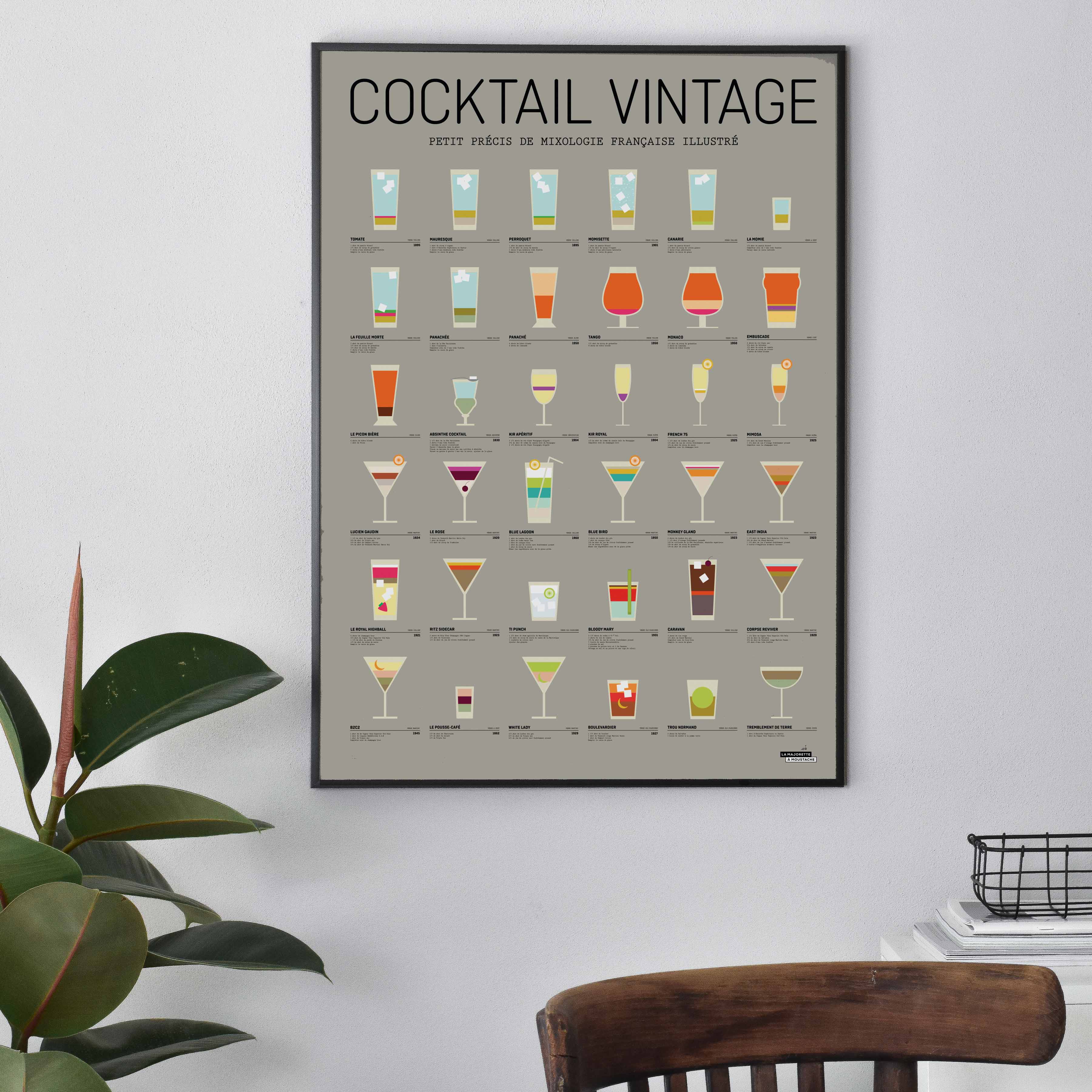 Affiche d'art cocktail vintage 50 X 70 cm