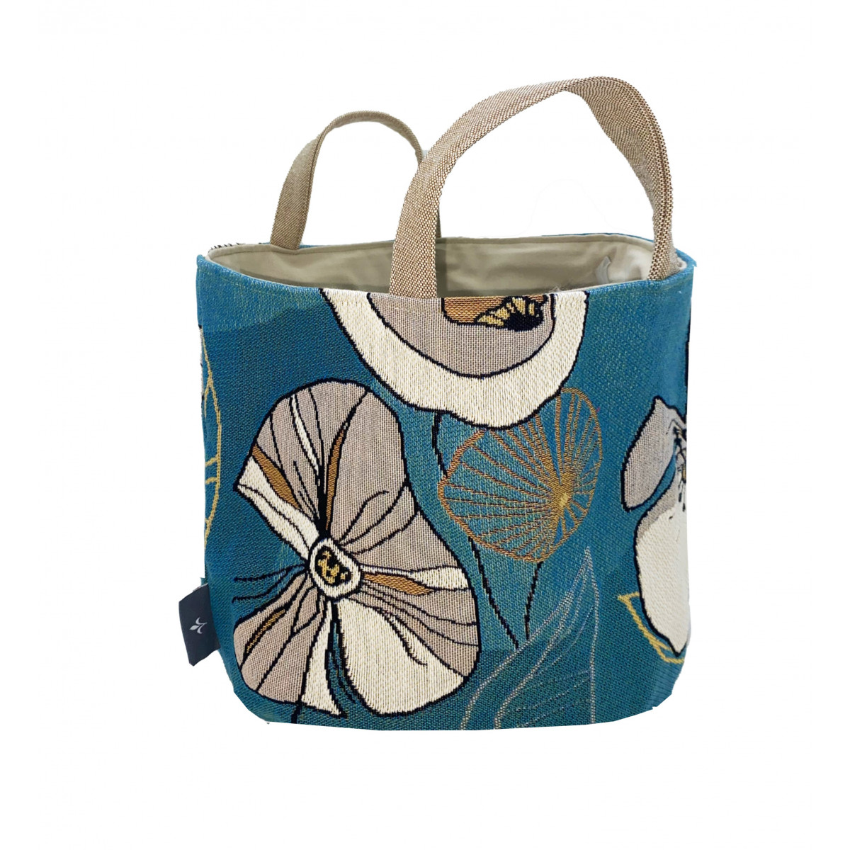 Grand panier fleurs abstraites bleu 25x28 Grand panier fleurs abstraites bleu 25x28