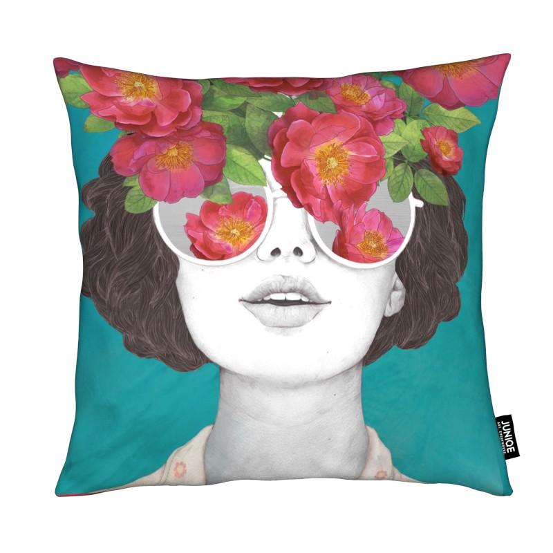 Coussin en microfibre en Marron & Turquoise/40x40 Coussin en microfibre en Marron & Turquoise/40x40