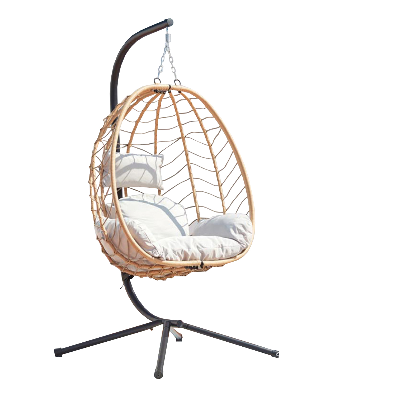 Fauteuil suspendu en résine et acier effet rotin