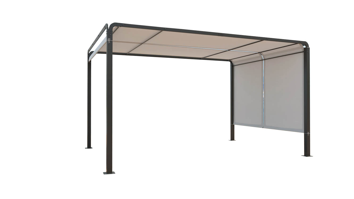 Pergola rétractable 3 x 4 m en tissu polyester noir et blanc Pergola rétractable 3 x 4 m en tissu polyester noir et blanc