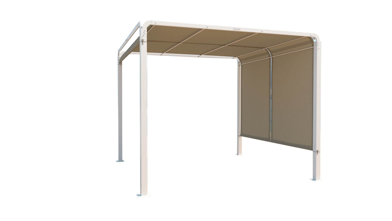 Pergola rétractable 3 x 3 m en tissu polyester blanc et taupe Pergola rétractable 3 x 3 m en tissu polyester blanc et taupe
