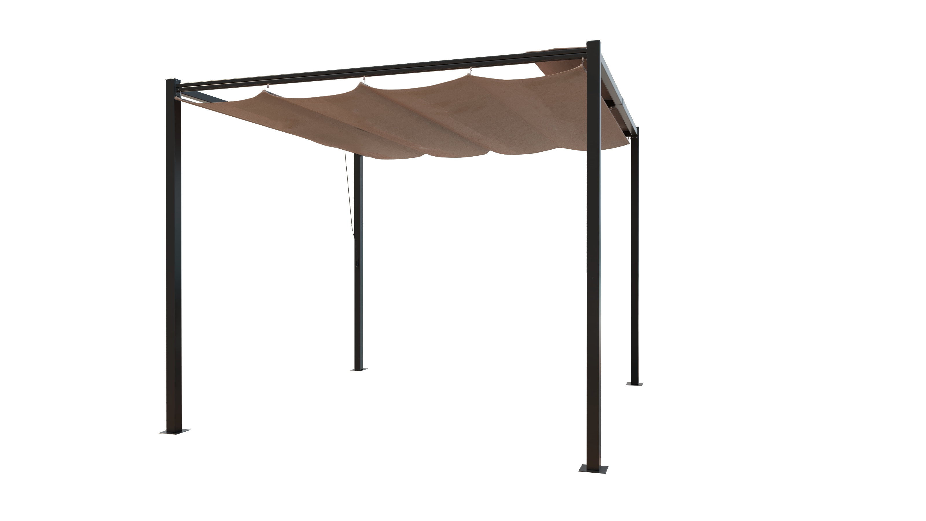 Pergola autoportante 3 x 3 m en acier avec toile taupe