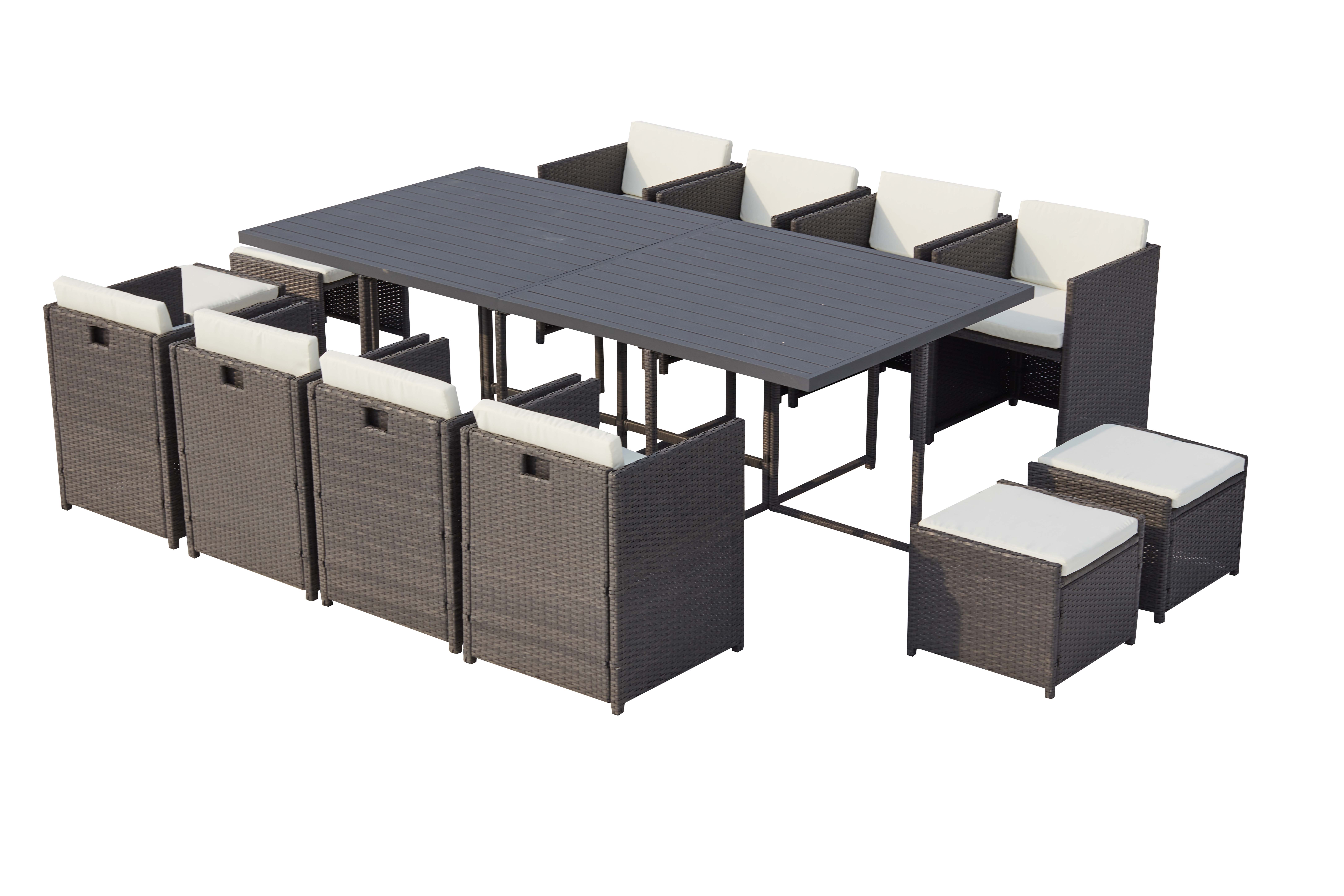Table et chaise 12 places encastrables alu résine gris/blanc